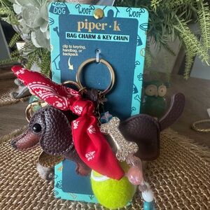 NWT piper.k Dachshund Bag Charm with Tennis Ball & Bandana - CUTE ❤️